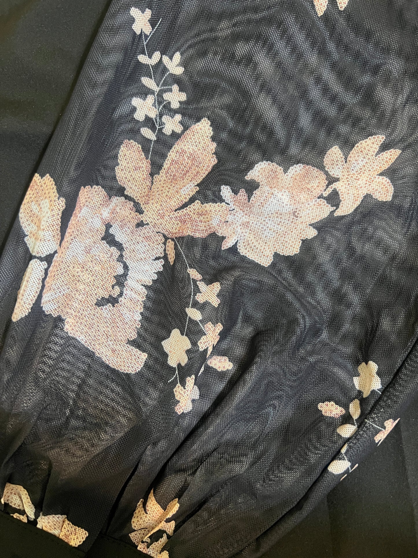 Blouse with Floral Mesh Sleeves