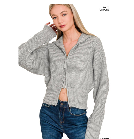 2-way zip, sailor collar cardigan