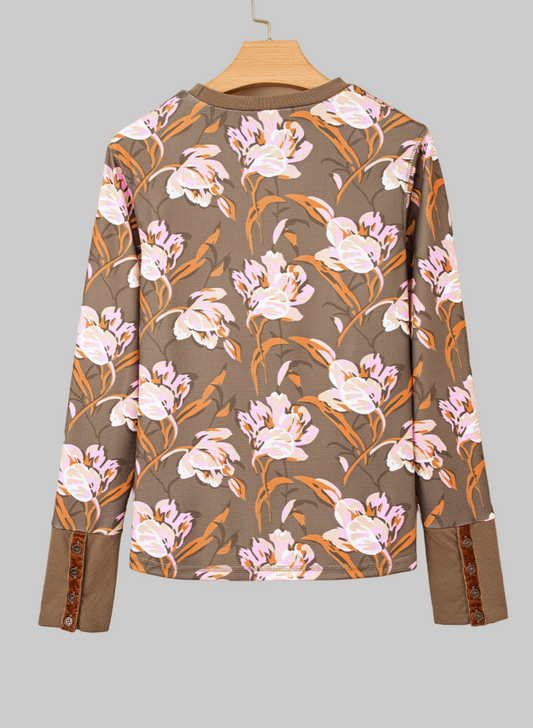 Floral waffle knit long sleeve top