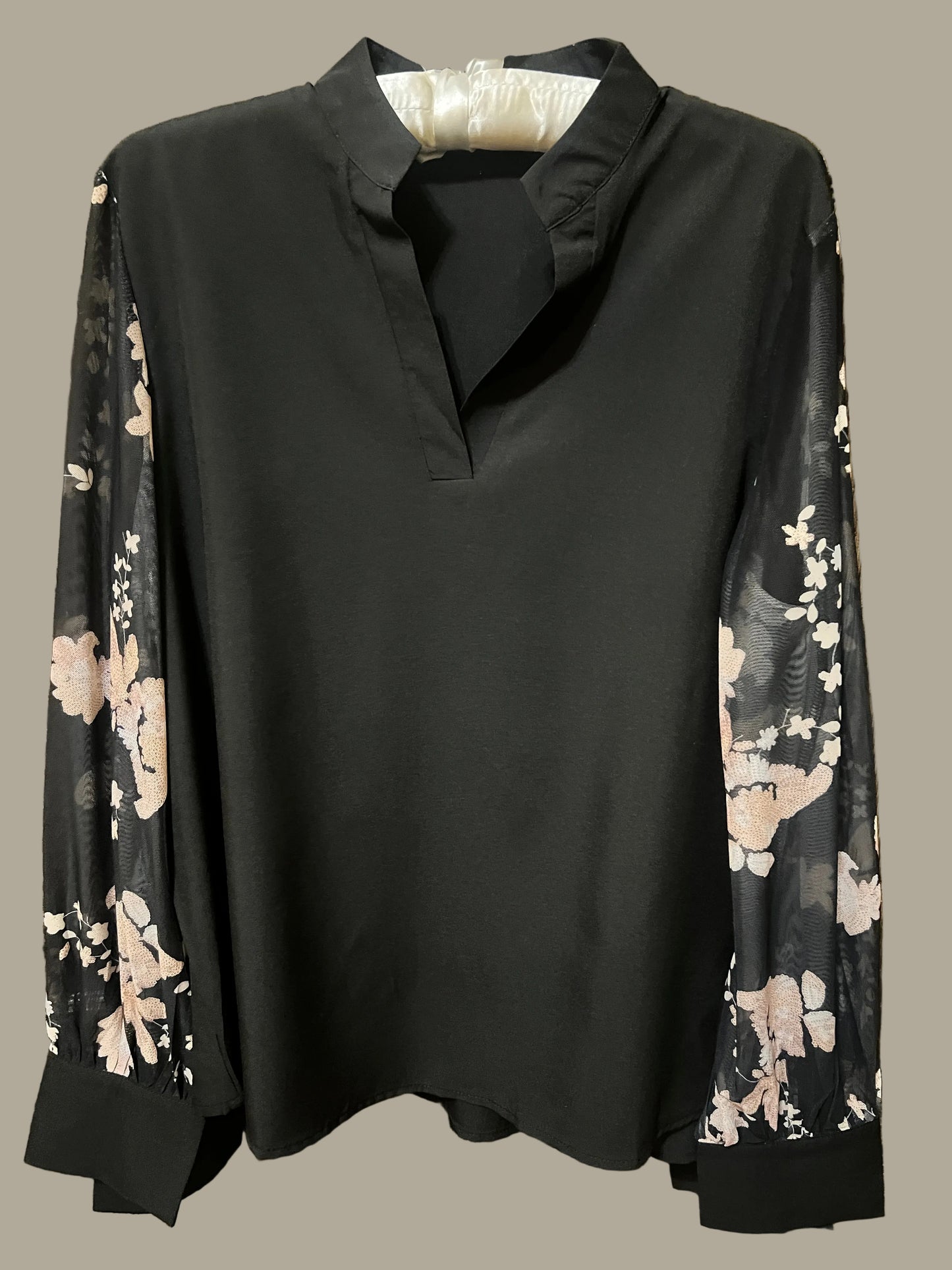 Blouse with Floral Mesh Sleeves
