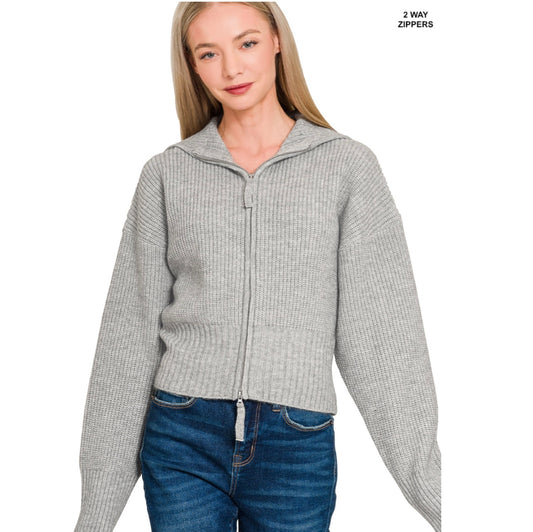 2-way zip, sailor collar cardigan