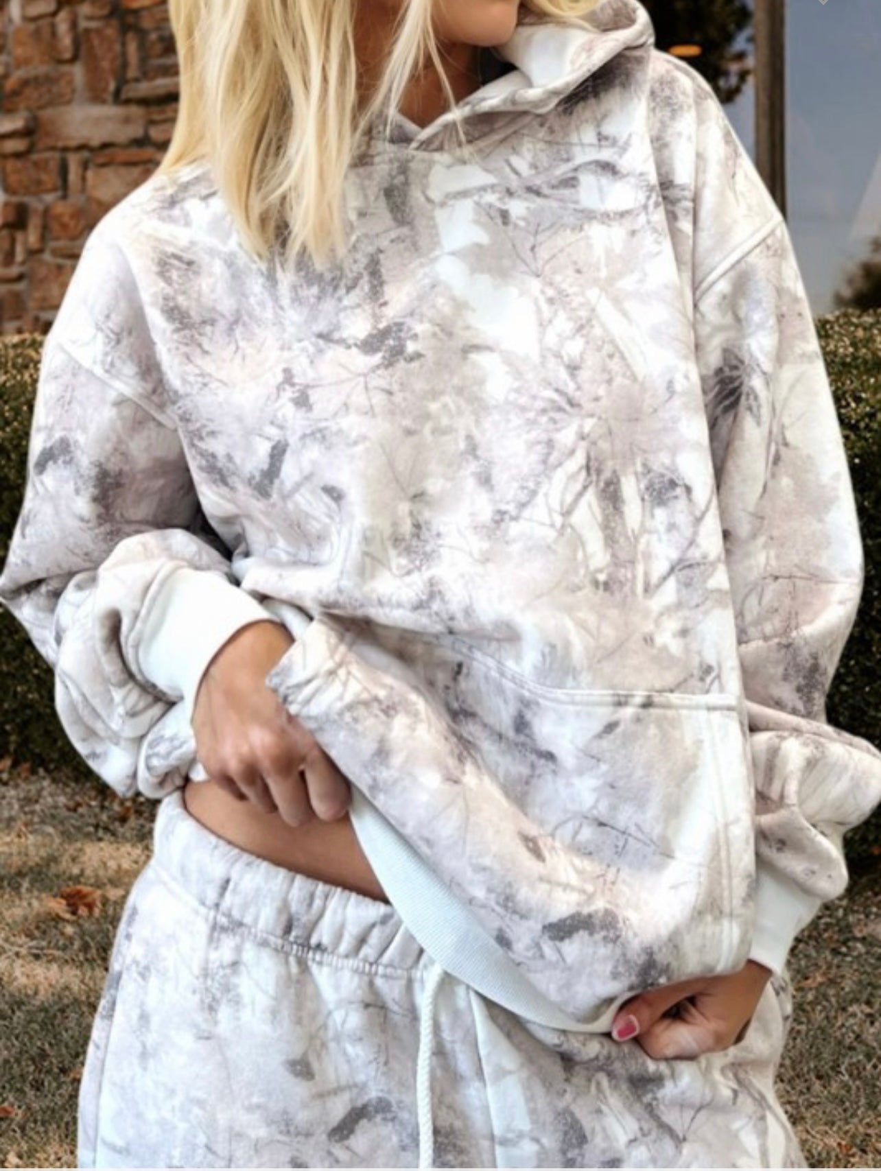 Grey camo hoodie and wide leg sweat pants set