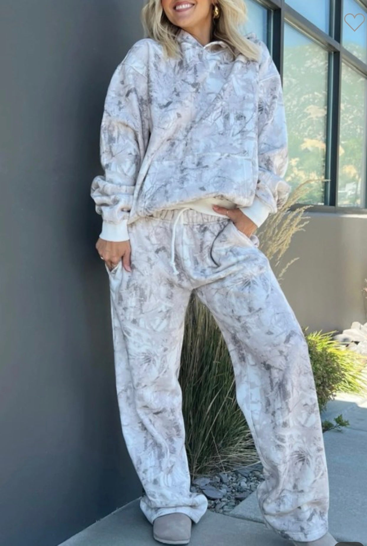 Grey camo hoodie and wide leg sweat pants set